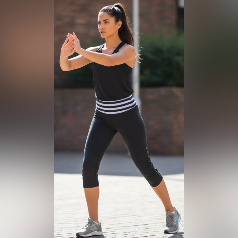lululemon athletica Black Leggings with Blue Striped Waistband